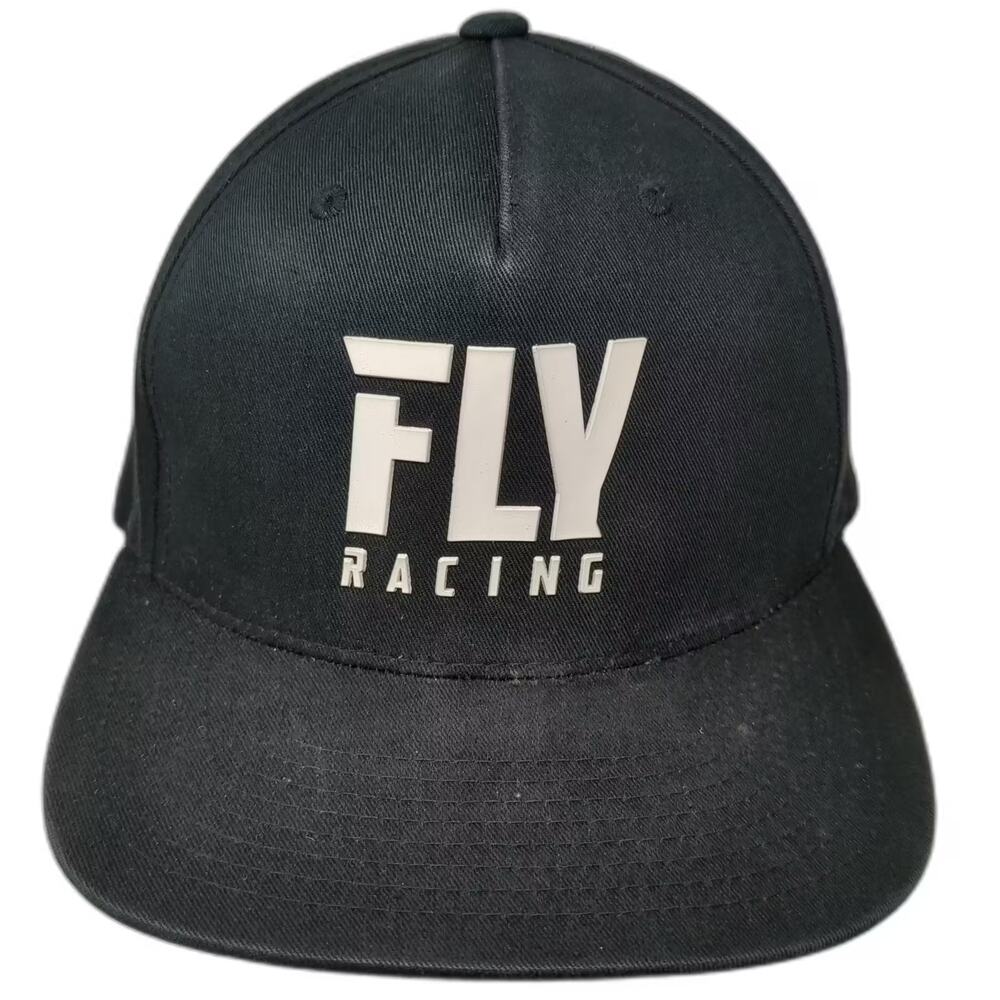 Fly Racing 5 Panel Hat Black White Snapback OS Adjustable Raised Logo Cotton